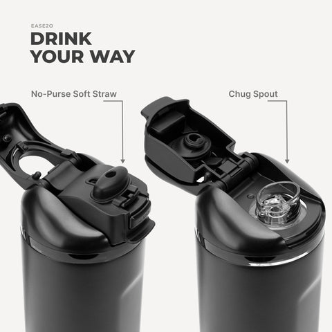 Ease2o 40oz | Dual-Function Water Bottle with Straw & Chug Spout – Black
